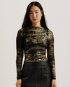 Women's Karenha-Foil Printed Skinny Fit Mesh Top Black