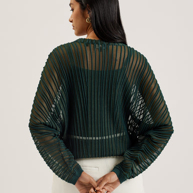 Women's Nellay-Sheer Striped Engineered Knit Sweater Dk-Green