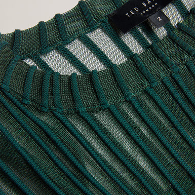 Women's Nellay-Sheer Striped Engineered Knit Sweater Dk-Green