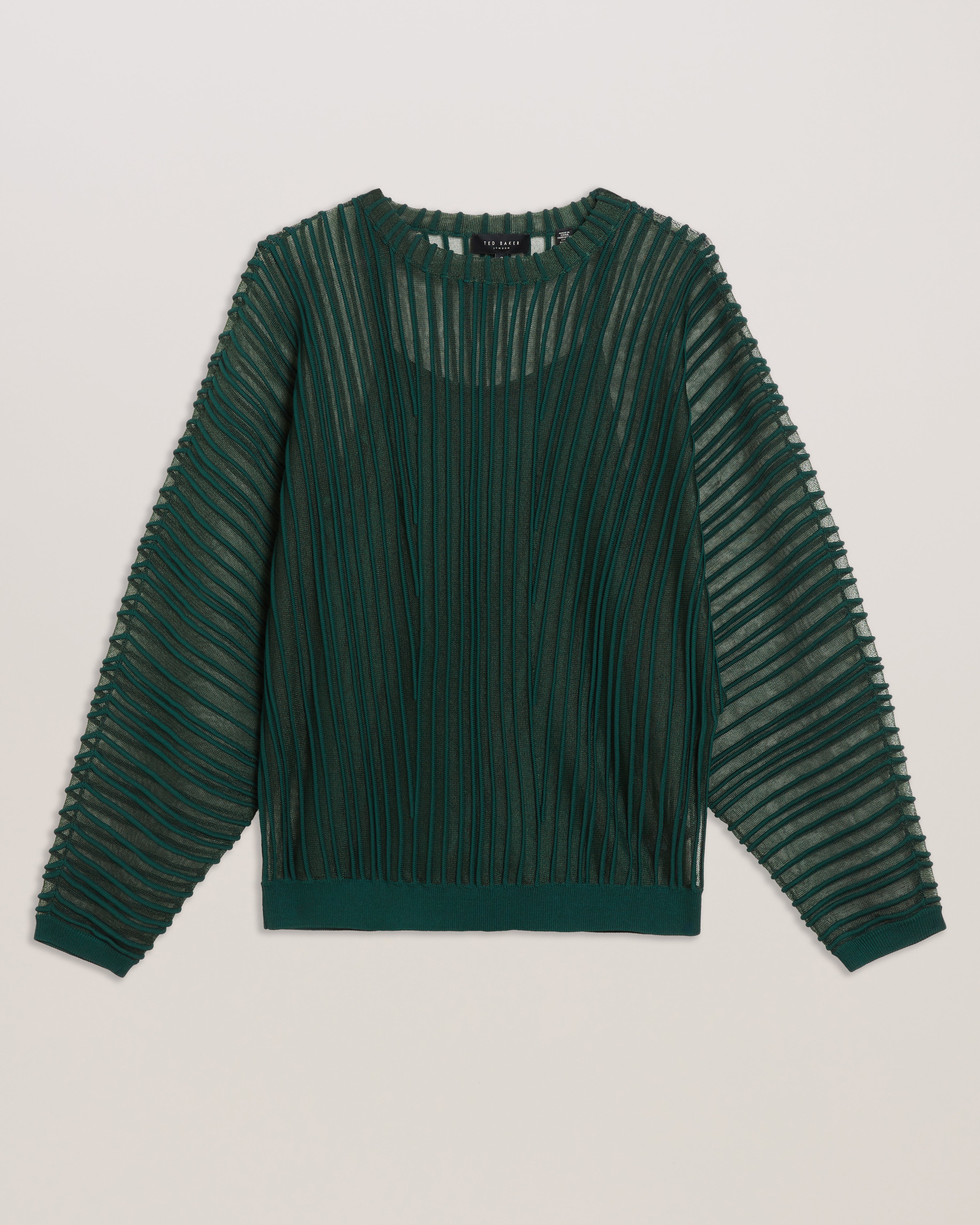 Women's Nellay-Sheer Striped Engineered Knit Sweater Dk-Green