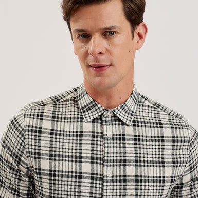 Men's Olivere-Ss Relaxed Fit Block Check Shirt Black