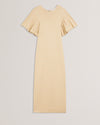 Women's Adilade-Fluted Sleeve Lurex Bodycon Midi Gold