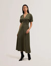 Women's EDULIS-Ponte Bodice Satin Skirt Midi Dk-Green