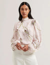 Women's ALATI-Printed Tie Neck Long Sleeve Blouse