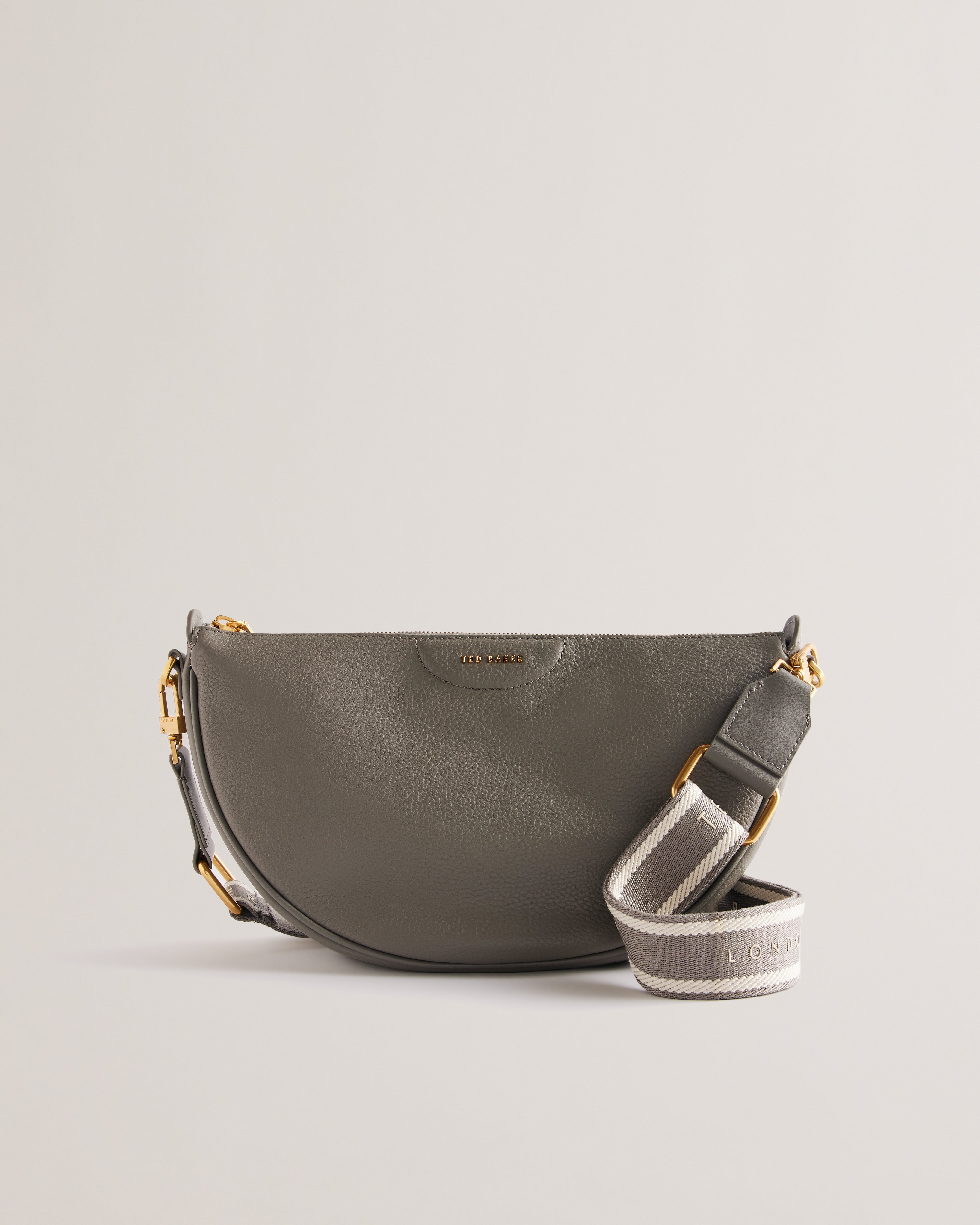 Women's Essina-Webbing Leather Half Moon Crossbody Mid-Grey