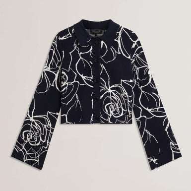 Women's AMELIHA-Knitted Jacquard Collared Cardigan Navy