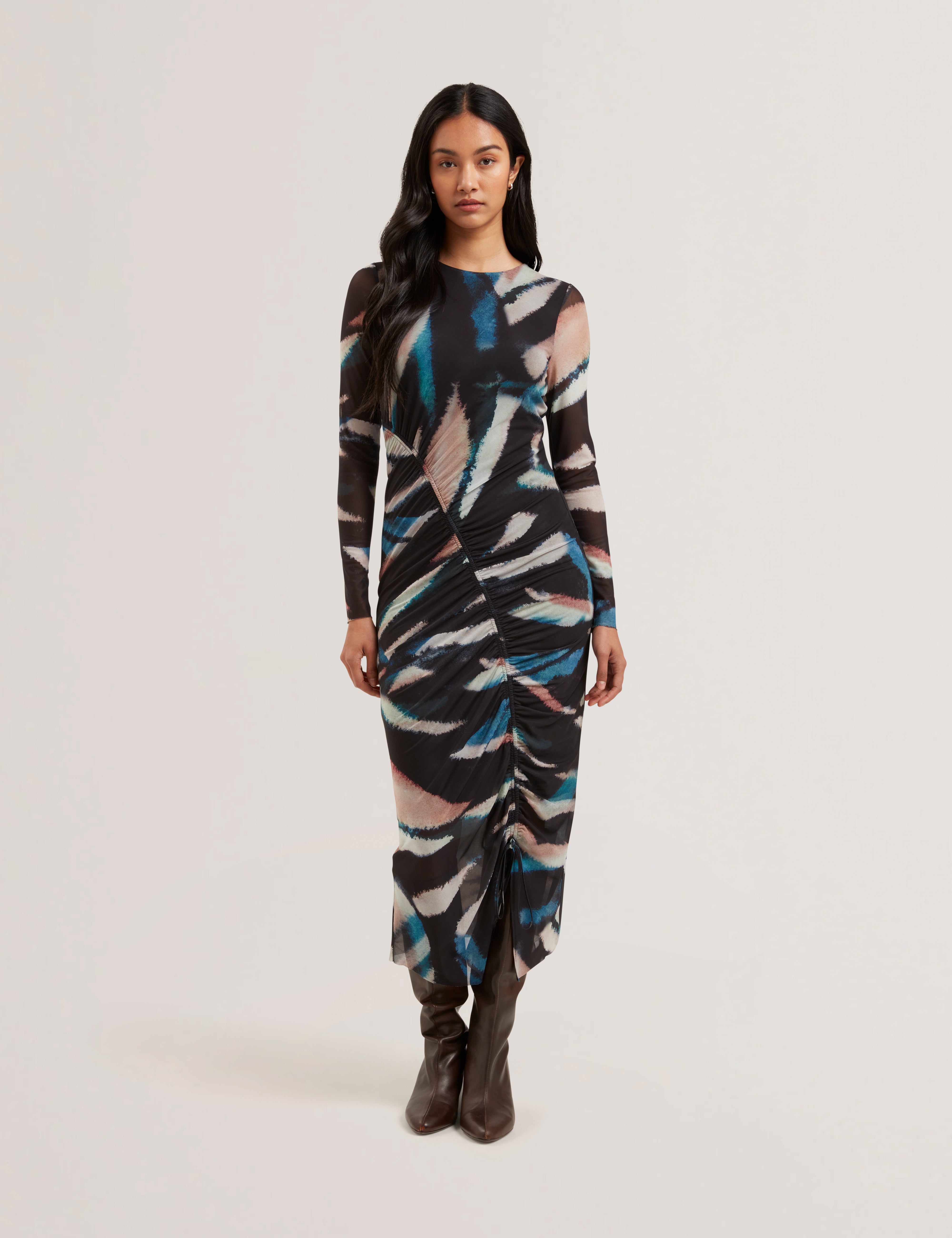 Women's ELLYLOU-Printed Mesh Bodycon Gathere