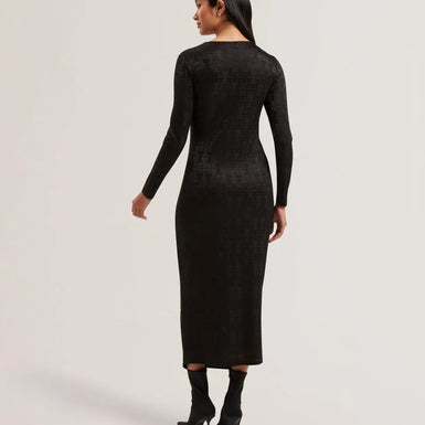 SHERLAY: Jacquard Bodycon Gathered Midi Dress
