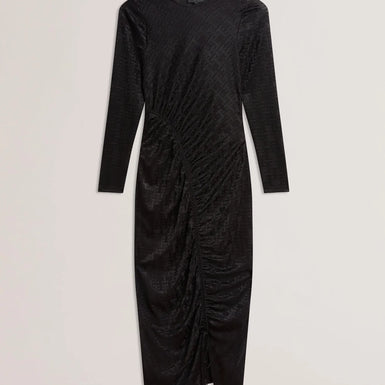 SHERLAY: Jacquard Bodycon Gathered Midi Dress