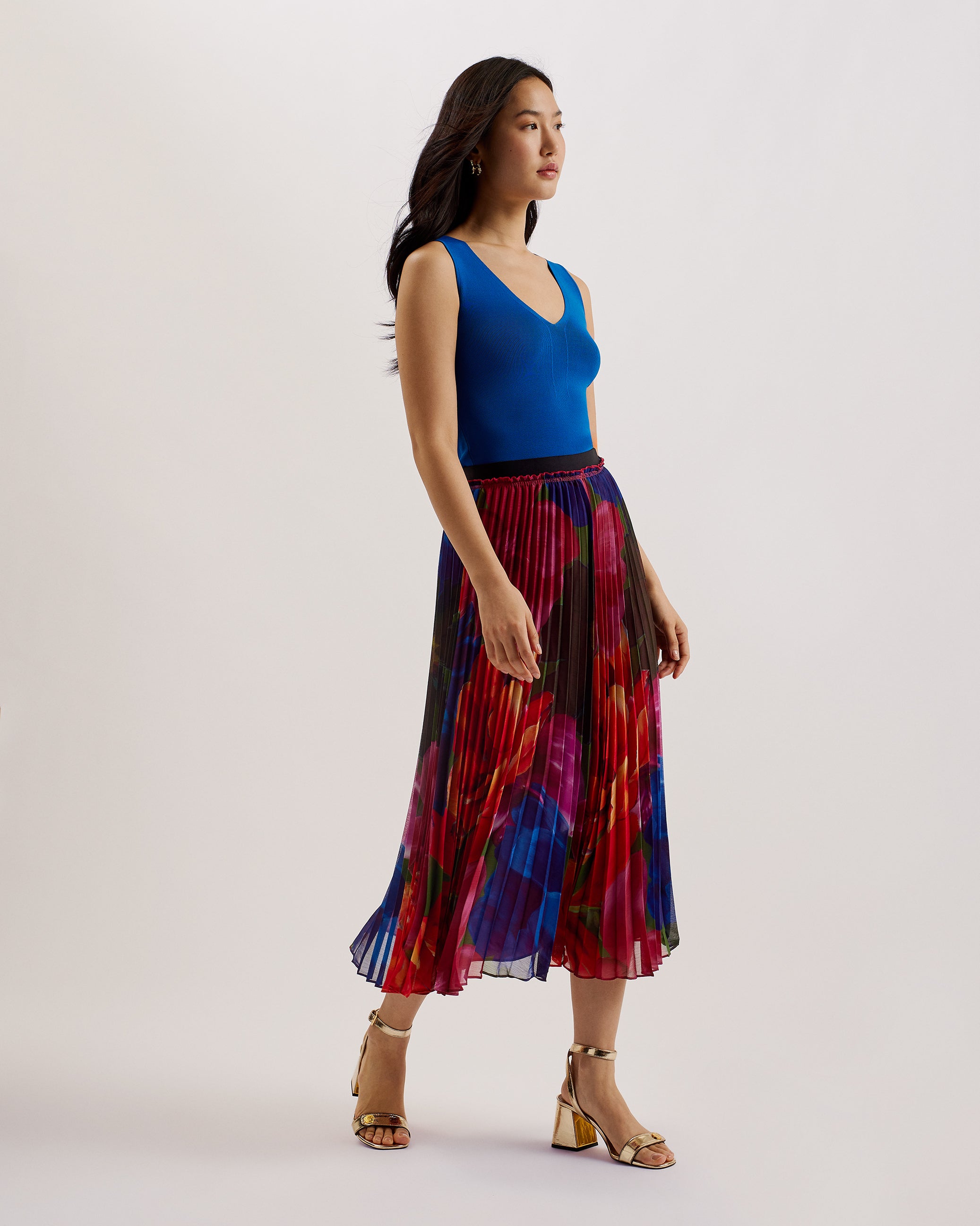 Women's Evola-Printed Pleated Midi Skirt Multicol