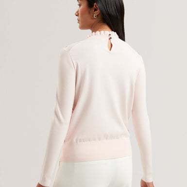 Women's VIVVYAN-Printed Woven Front High Neck Petal Pink
