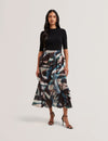 Women's AURELIO-Knit Bodice Printed Ruffle Dress
