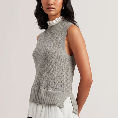 Women's Tadena-Knitted Tank With Shirt Hem Detail Grey