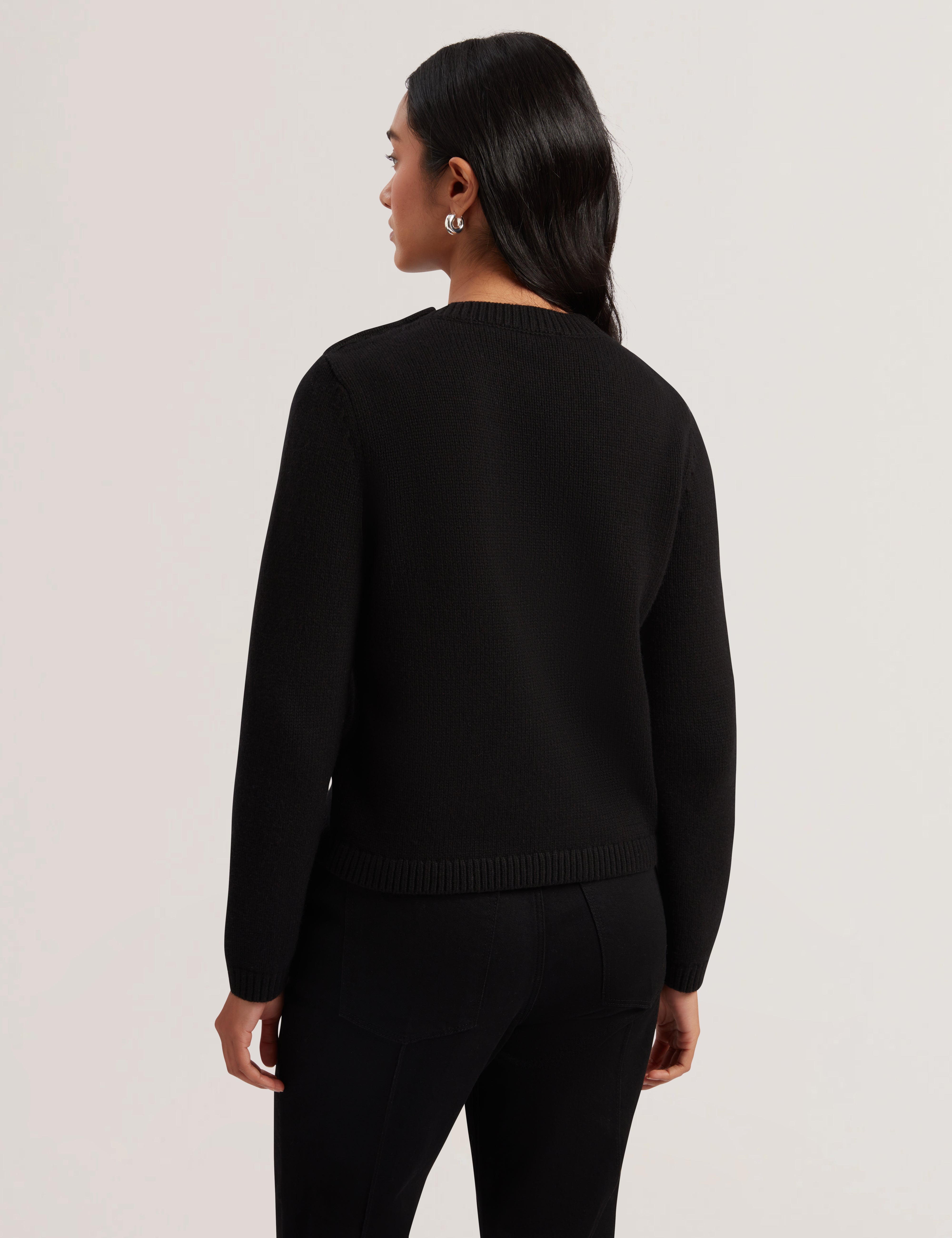 Women's Janha-Rose Button Crew Neck LS Sweater Black