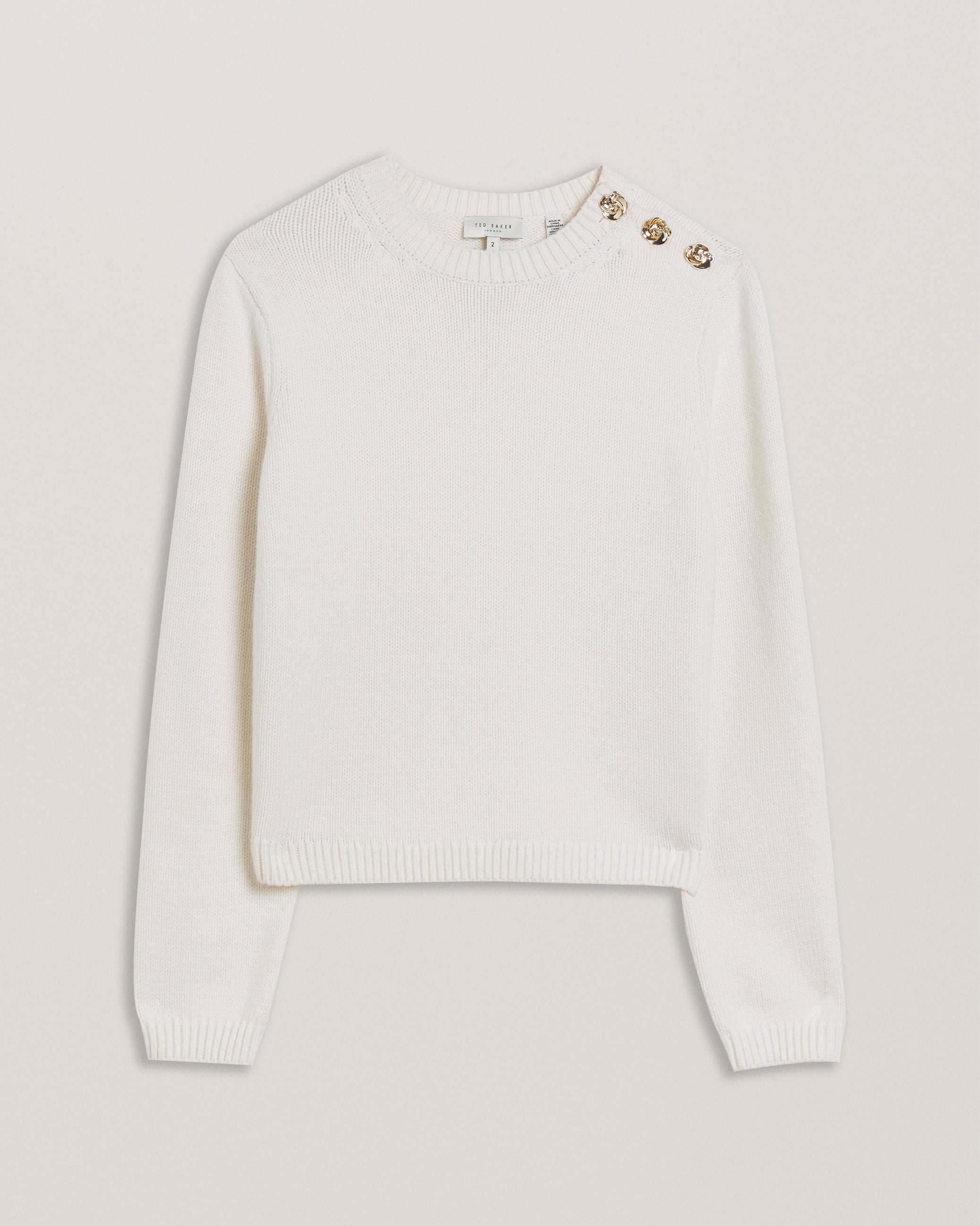 Women's Janha-Rose Button Crew Neck LS Sweater Ivory