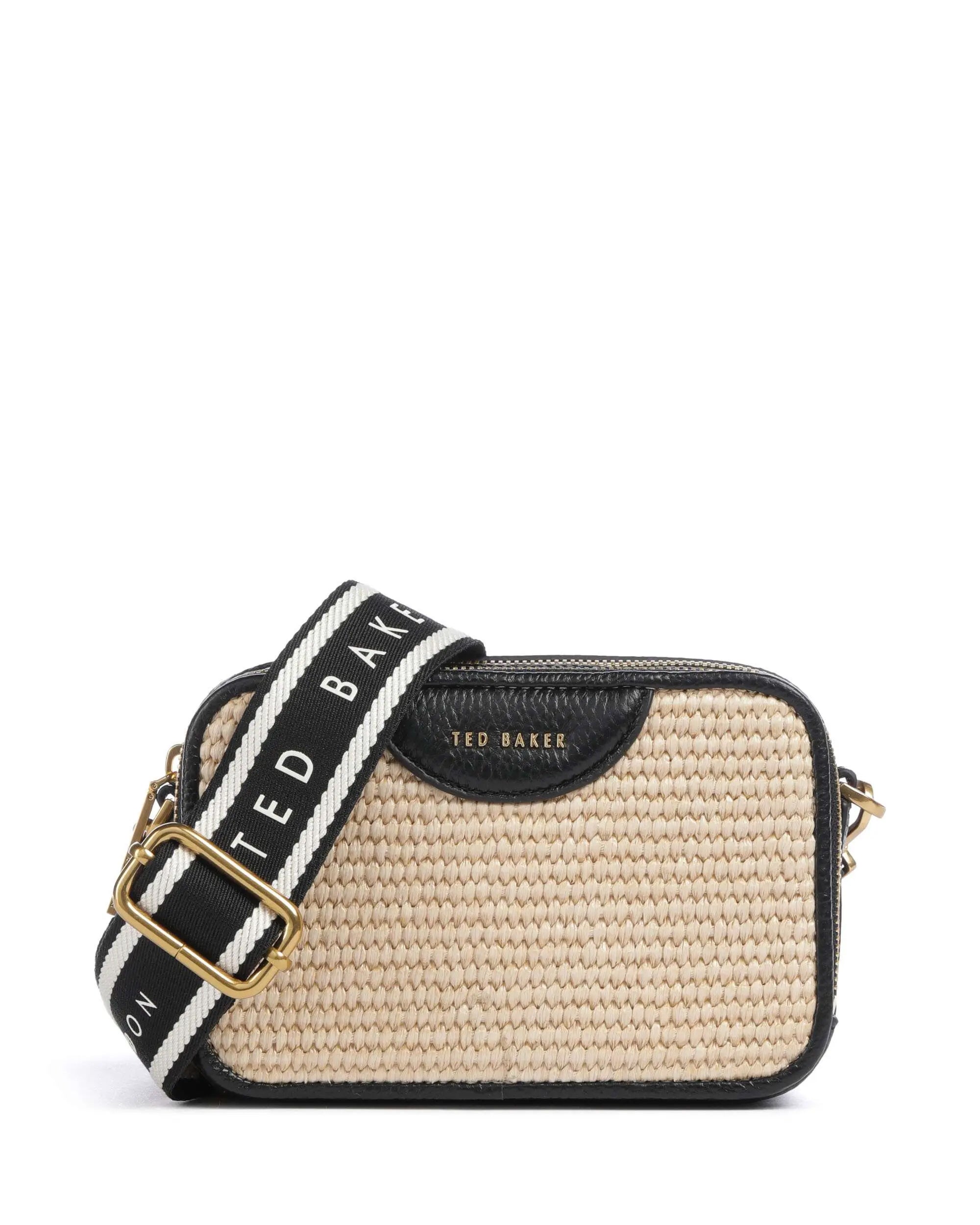 Women's BARIA-Webbing Faux Raffia Camera Bag Black
