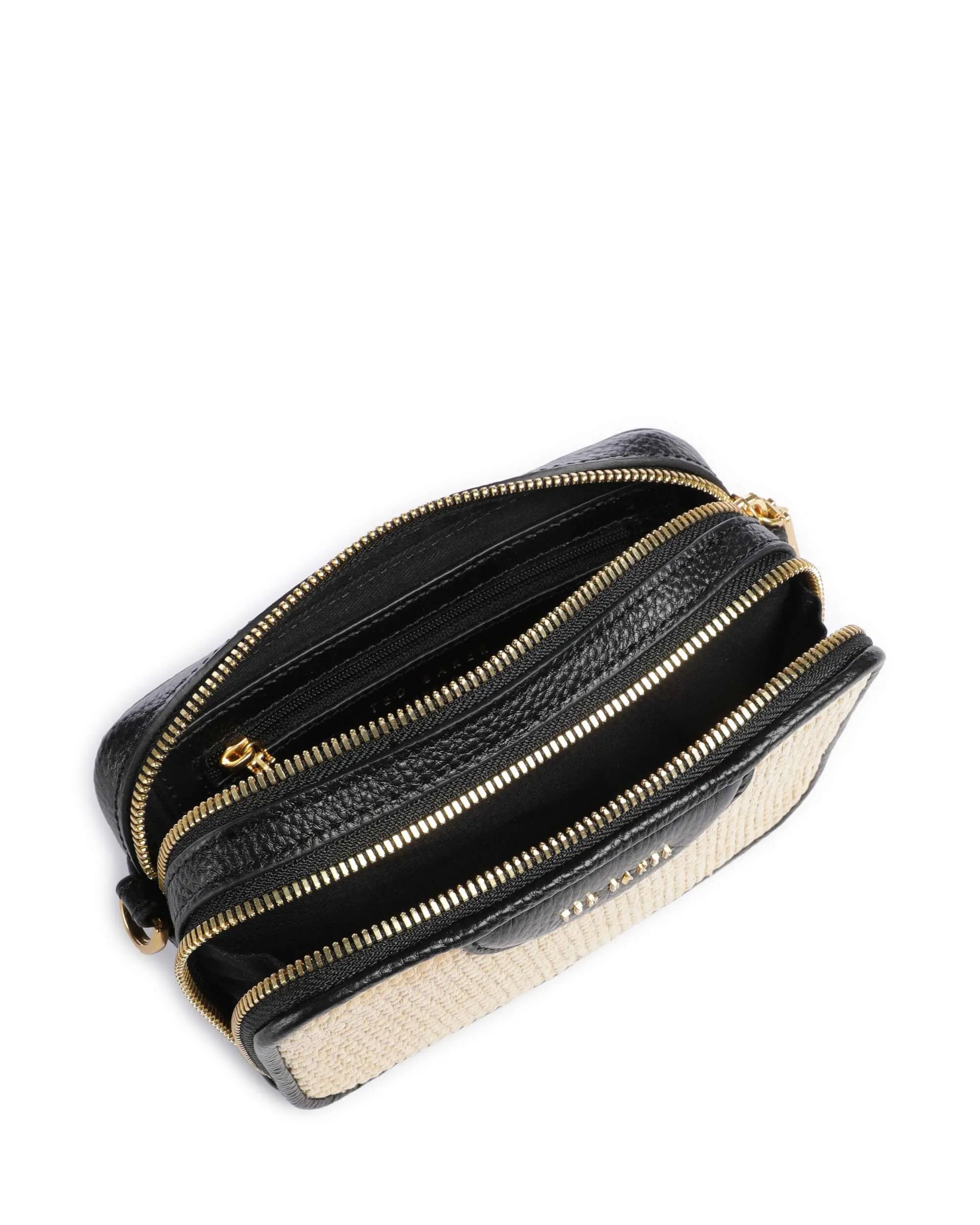 Women's BARIA-Webbing Faux Raffia Camera Bag Black