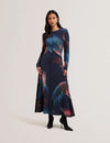 Women's GEORII-Printed Slinky Jersey Long Sleeve Midi Dress Navy