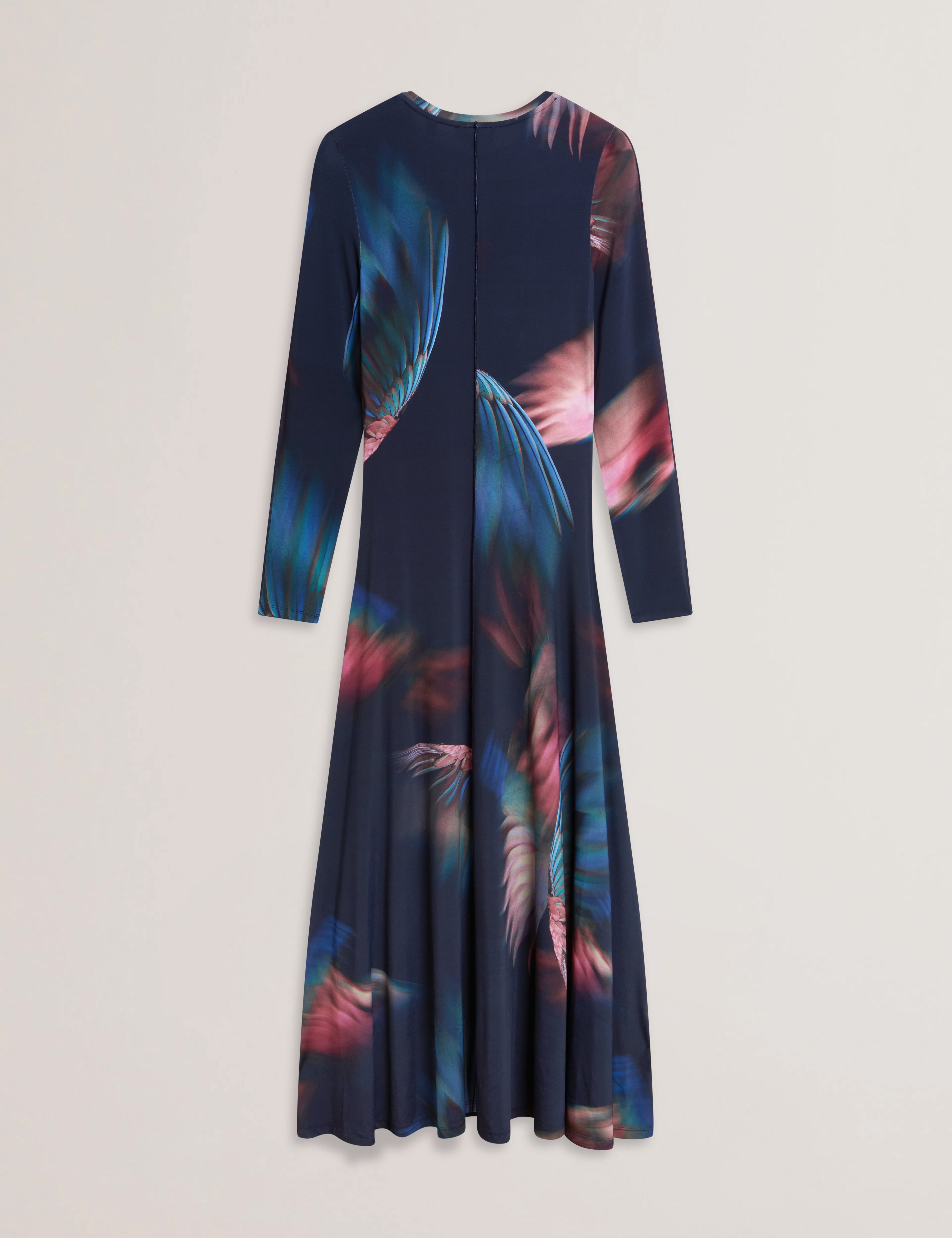 Women's GEORII-Printed Slinky Jersey Long Sleeve Midi Dress Navy