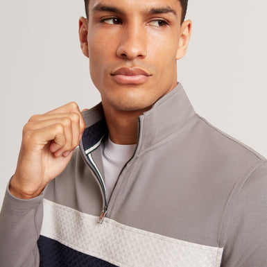 VIKTORO: T Stitch Contrast Panel Half-Zip
