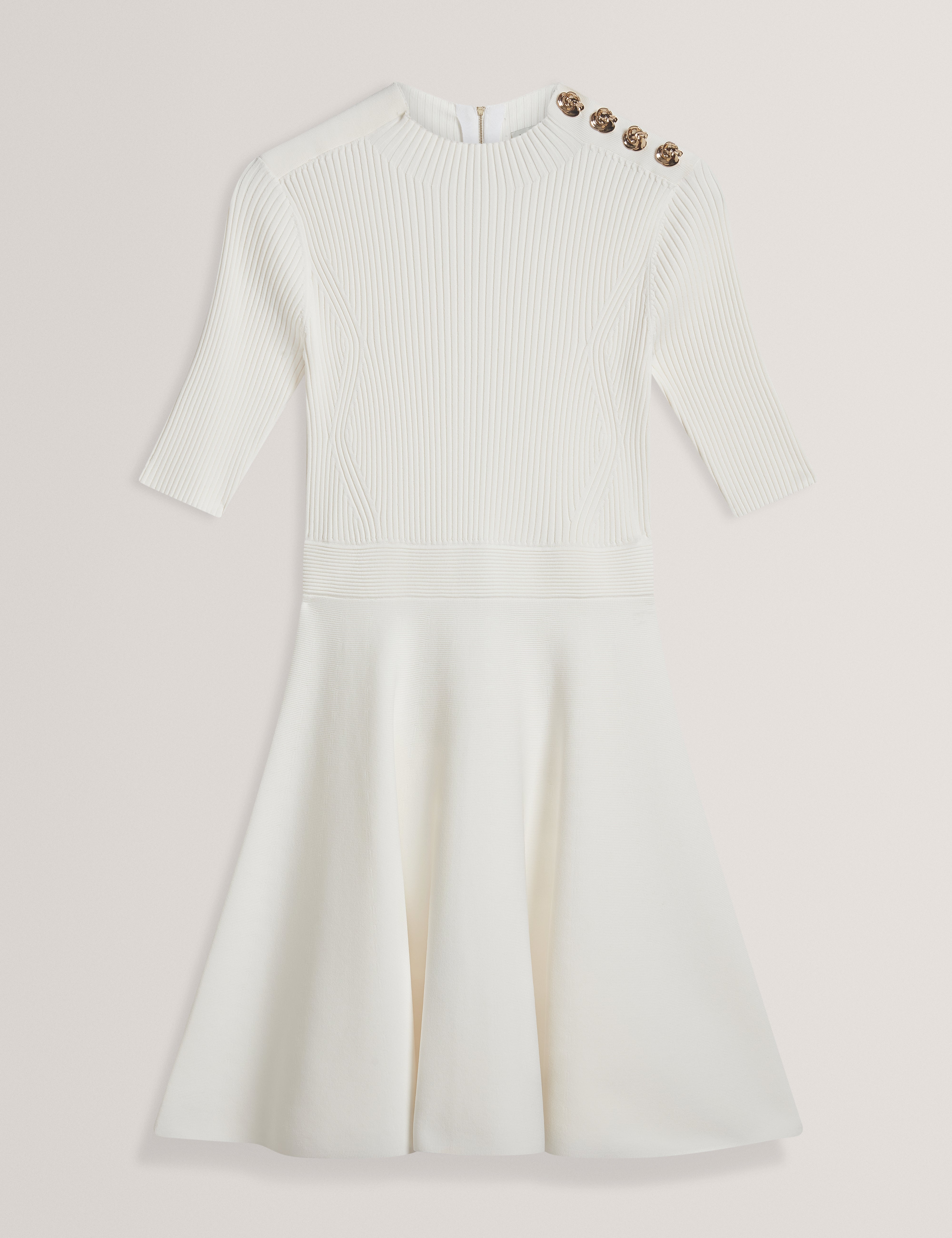 LILANO: Ribbed Knit Button Detail Skater Dress