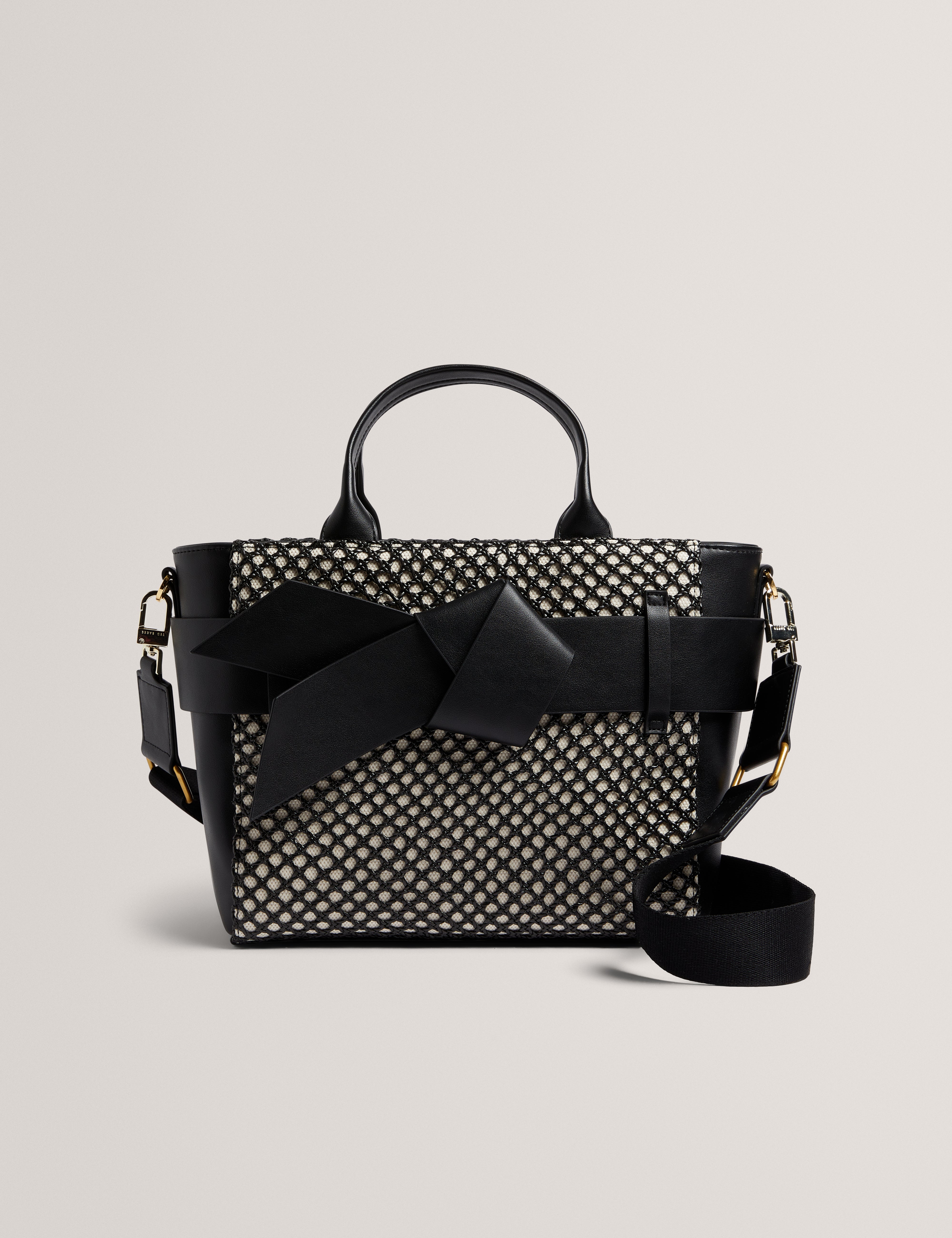 Womens JEESA-Soft PU Bow Canvas Mini Tote Bag