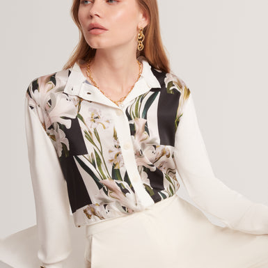 Women's BELVIAA-Printed Woven Front Cardigan