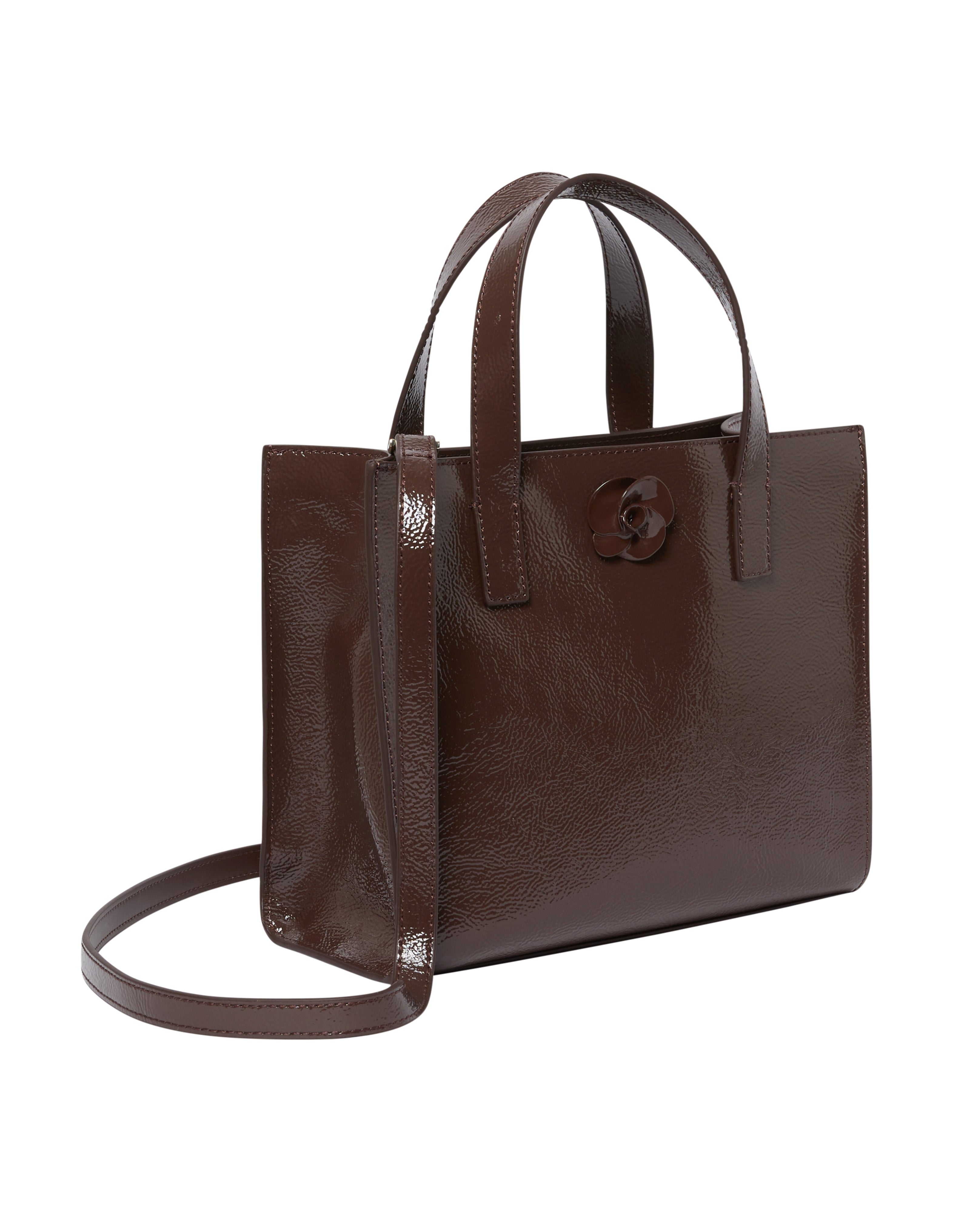 Women's ROUSETA-Rose Detail Midi Leather Bag Brn-Choc