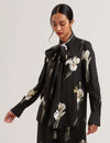 Women's ZAKIIER-Printed Scarf Detail Long Sleeve Blouse