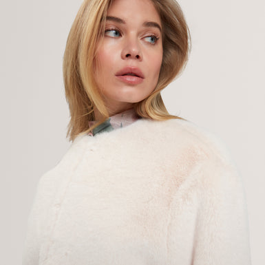 PRIMMRA: Cropped Faux Fur Jacket