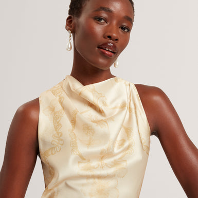 MELODA: Print Drape Neck Midi Dress