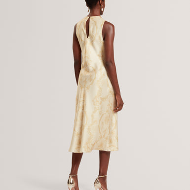 MELODA: Print Drape Neck Midi Dress
