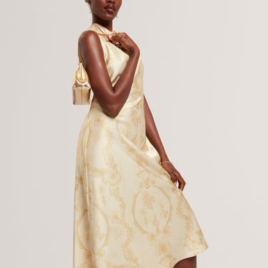 MELODA: Print Drape Neck Midi Dress