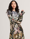 ZELLIE: Print Long Sleeve Midi Dress