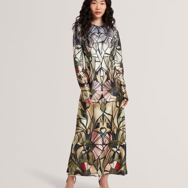 ZELLIE: Print Long Sleeve Midi Dress