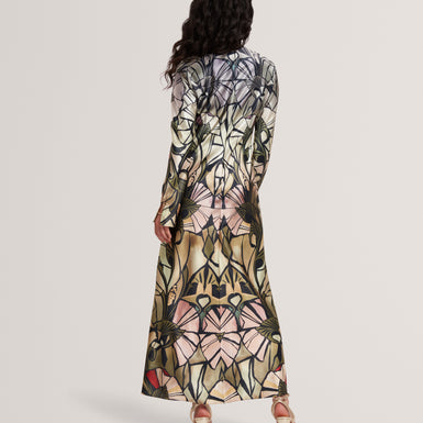 ZELLIE: Print Long Sleeve Midi Dress