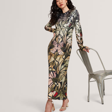 ZELLIE: Print Long Sleeve Midi Dress