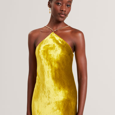 JORDYA: Velvet Halter Neck Maxi Dress
