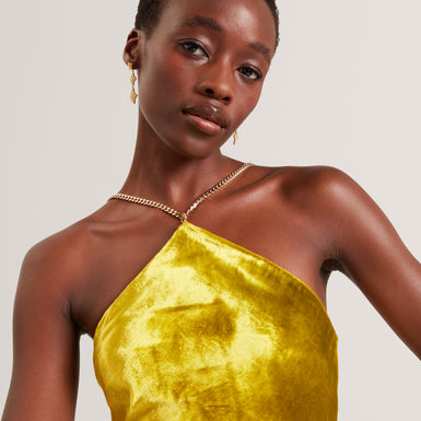 JORDYA: Velvet Halter Neck Maxi Dress