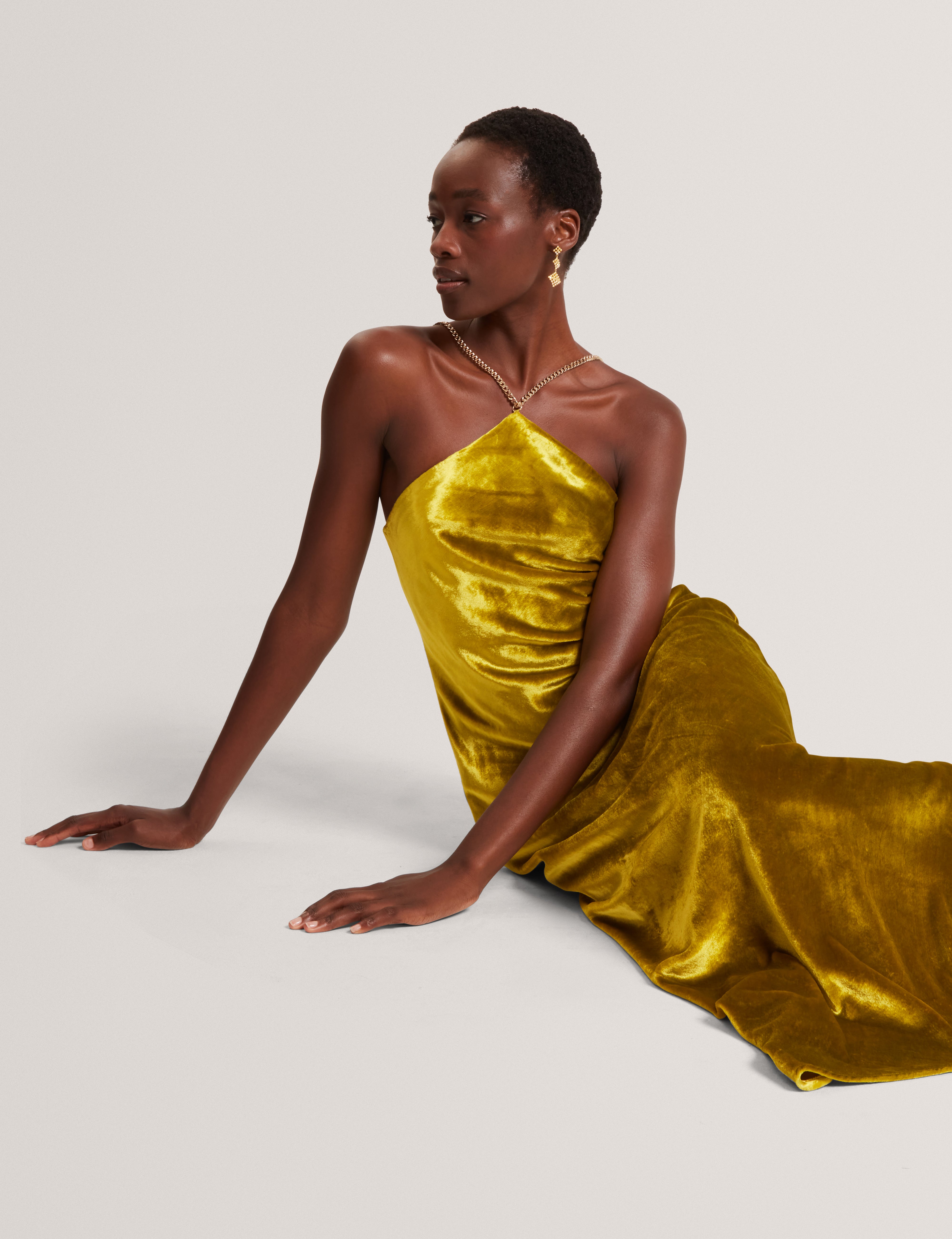 JORDYA: Velvet Halter Neck Maxi Dress