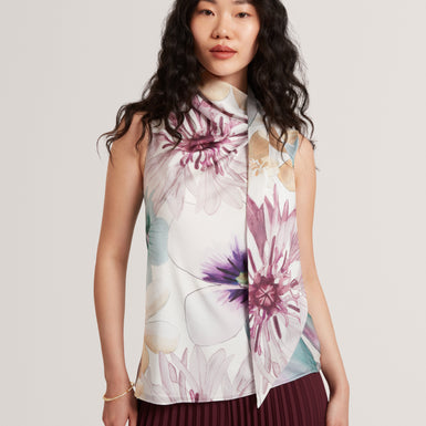 AUVEA: Print Neck Tie Sleeveless Top