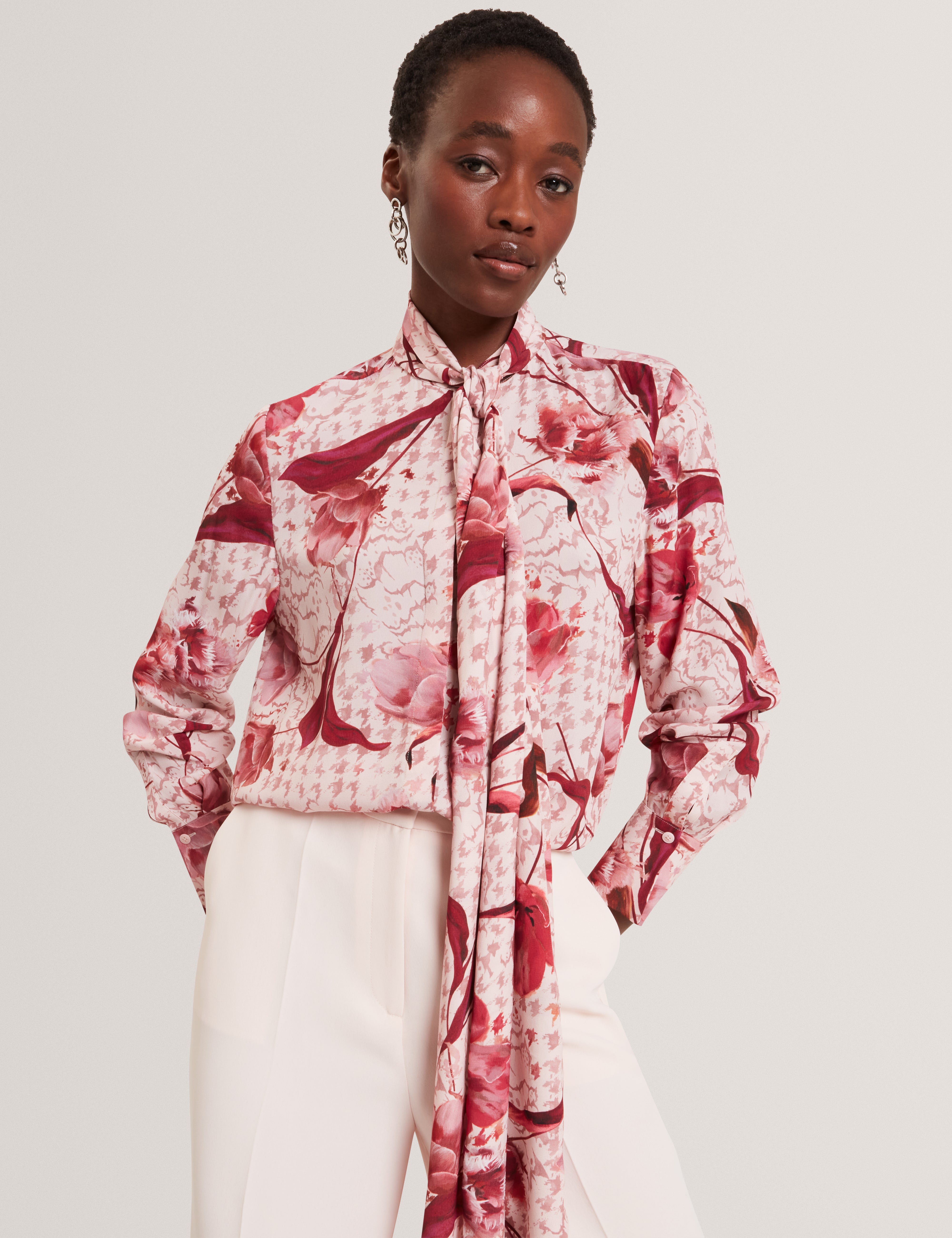 CORENA: Printed Tie Neck Shirt