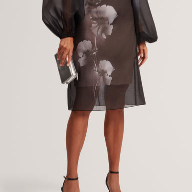 VIEVA: Printed Organza Overlay Midi Skirt