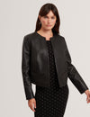QUENTIA: Cropped Collarless Leather Jacket
