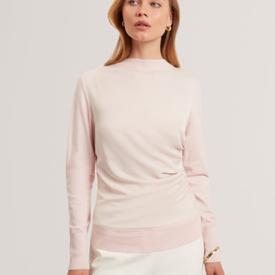 LESLAY: Draped Front Knitted Long Sleeve Top