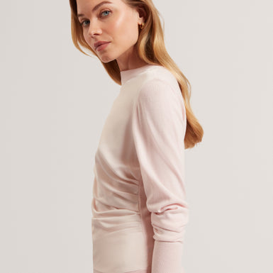 LESLAY: Draped Front Knitted Long Sleeve Top