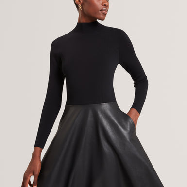 NOVIVA: Midi Dress With Faux Leather Skirt