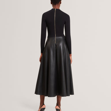 NOVIVA: Midi Dress With Faux Leather Skirt