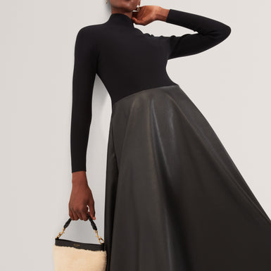 NOVIVA: Midi Dress With Faux Leather Skirt