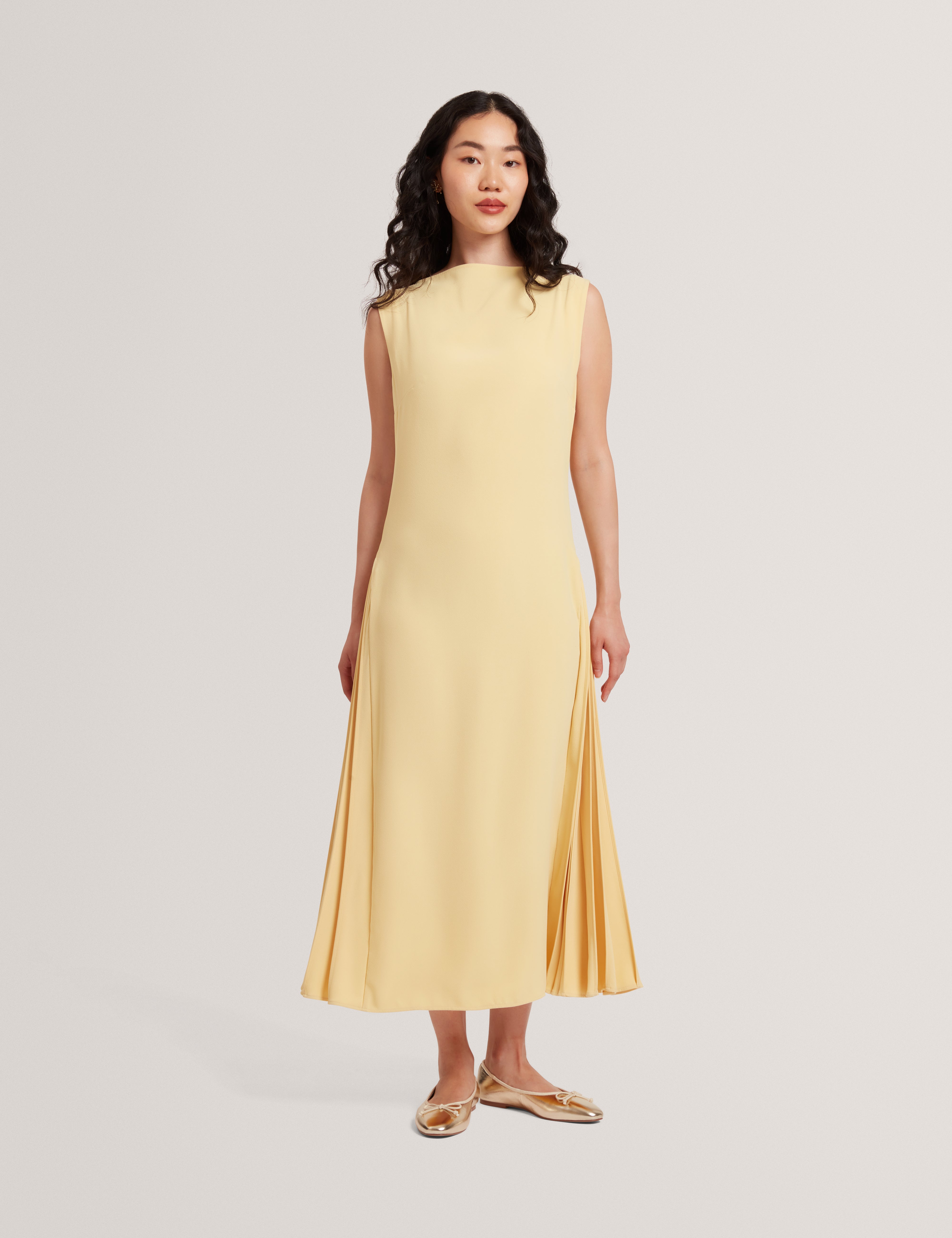 DAHRCY: Sleeveless Midi Dress With Pleat Detail